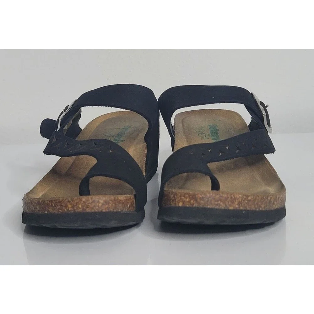 BIONATURA Nubuk Leather Black Cork Sandals Made in Italy Size 36 US 5 Wedge